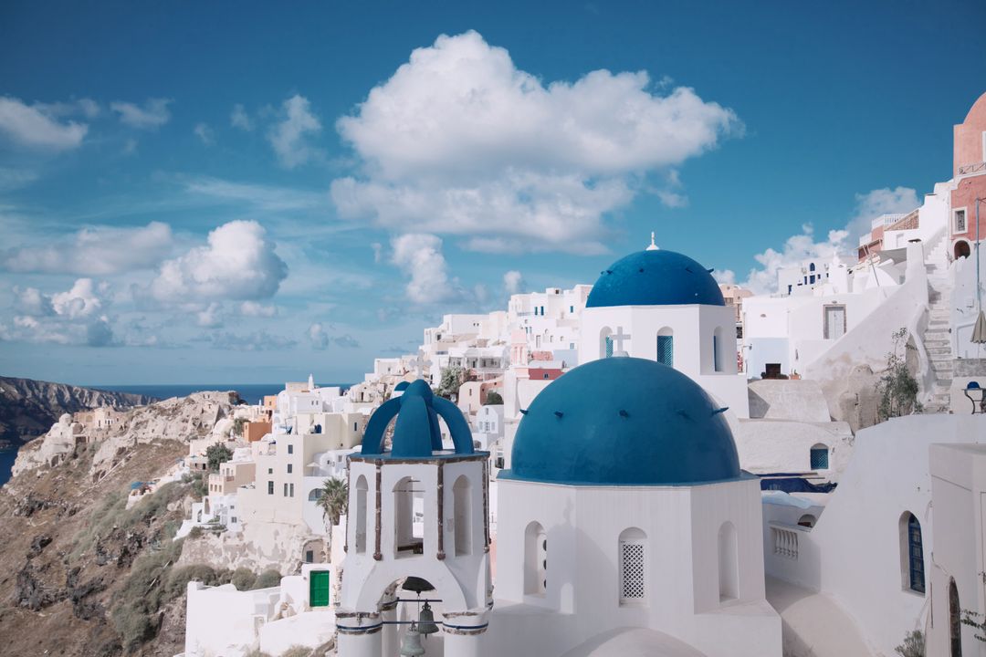 Blue-domed churches and white houses of Oia, Santorini